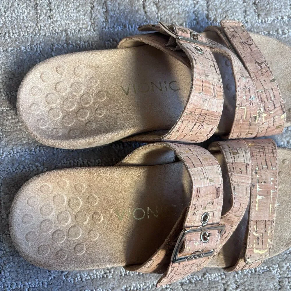 Vionic Skylar Sandal Women's 5 Cork Adjustable Slide Orthotic Comfort Vacation